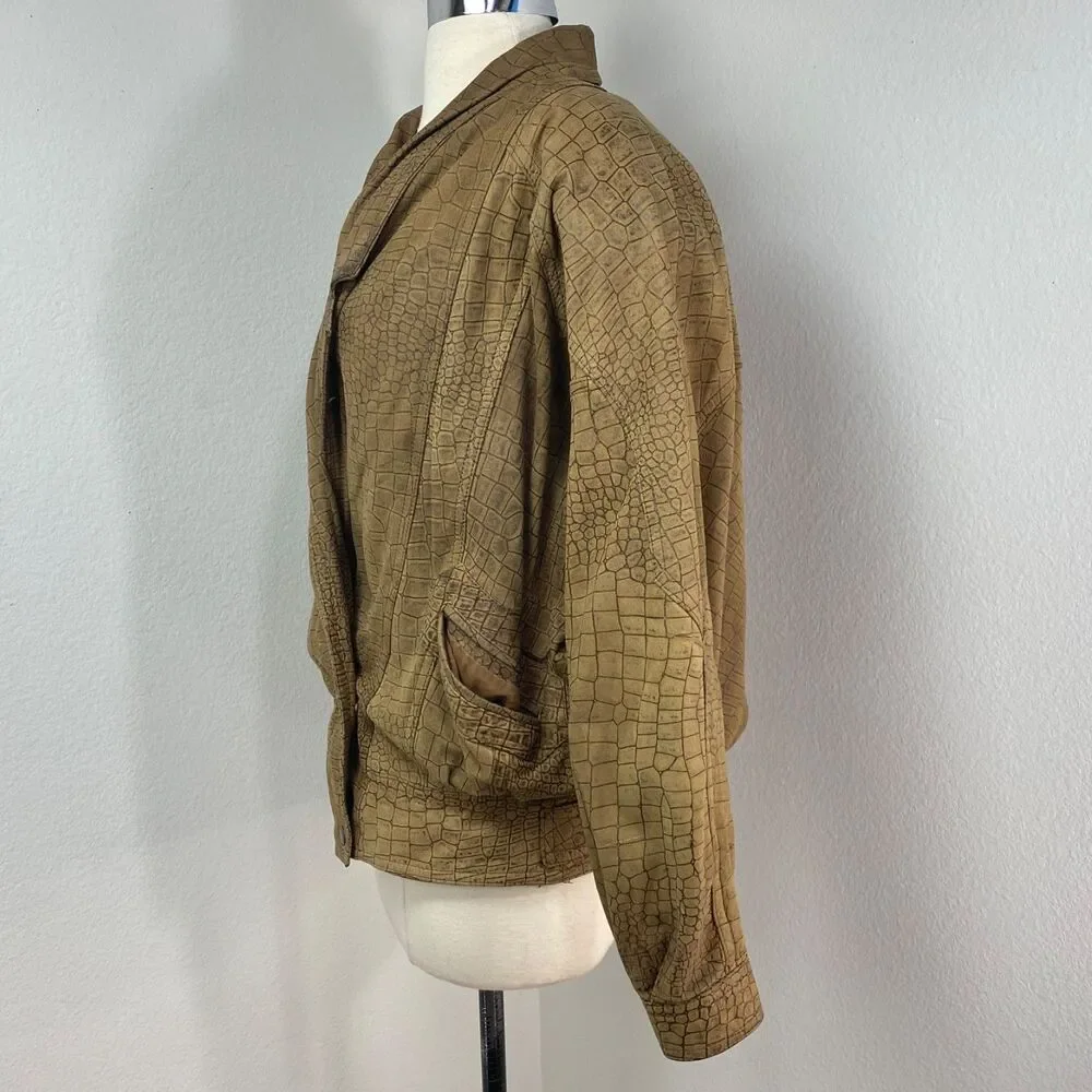Vintage 80/90 Winlit Brown Leather Bomber Jacket Small Grunge Distress Punk Rock